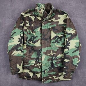 Vintage M-65 Field Coat Jacket Mens Small Regular Woodland Camo Liner USA‎ 80s